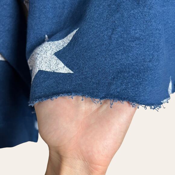 Monrow Blue Star Raglan Cropped Pullover Sweatshirt Size M - Picture 5 of 8